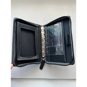 Filofax PDA Palm Pilot Organizer Agenda Black AG 6 Ring Zipper Stitching Leather